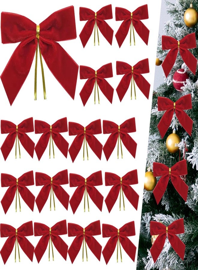 GHAMYEE 24Pcs Red Velvet Christmas Tree Bows Ornaments Vintage Velvet Ribbon Bows for Tree Garland Wreath Indoor Outdoor Christmas Decor Xmas Decorations 1" Wide, 3.5 * 3.5 inch - Image 1